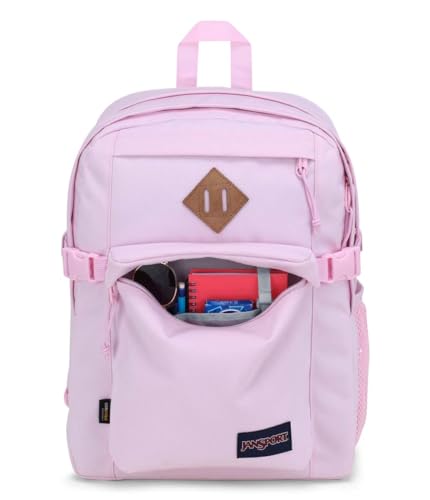 JanSport Main Campus FX Backpack - Travel or Work Bag w 15-Inch Laptop Pack with Leather Trim, Pink Ice - color: Pink Ice