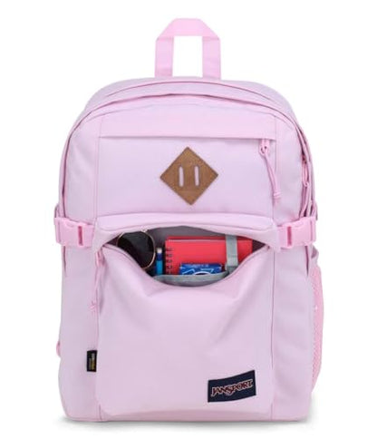 JanSport Main Campus FX Backpack - Travel or Work Bag w 15-Inch Laptop Pack with Leather Trim, Pink Ice - color: Pink Ice