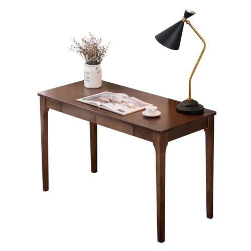 Solid Wood Desk with Drawers, Home Office Desk for Small Spaces, Gaming Work Study Desk, Student PC Desk for Bedroom, Easy to Assemble (Walnut Color, 39.4 inch) - color: Walnut Color, size: 39.4 inch