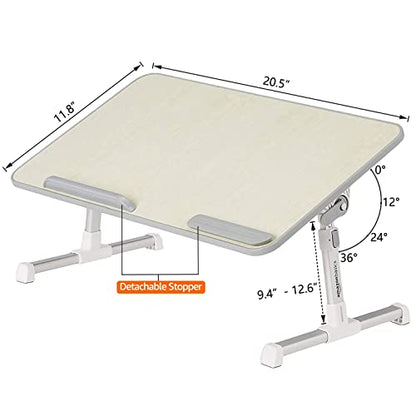 Amazon Basics Portable Foldable Adjustable Laptop Stand Tray Table Lap Desk for Bed and Couch, Fits up to 17-Inch Laptop, 12"x20", Cream - size: Medium