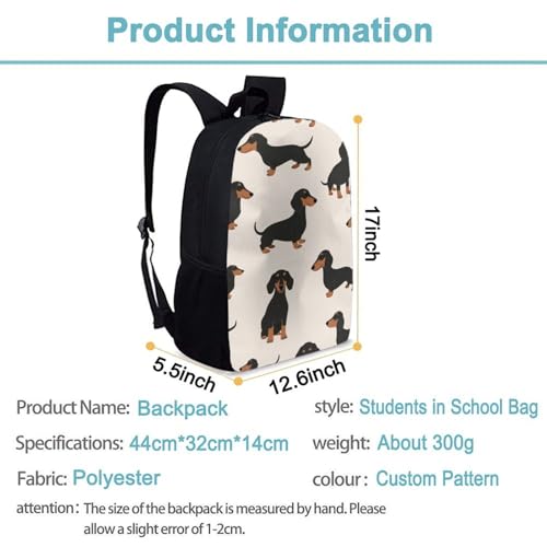 Women's Waterproof College Gym Backpack, Lightweight Large Travel Backpack, Casual Day Pack, Laptop Backpack Cartoon Dachshund Weiner Dog Pet Dogs - color: Color564