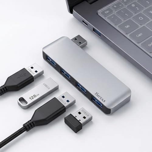 USB 3.0 Hub 4-Port Cable-Free USB Splitter for Laptop Left Side | Aluminum Alloy Shell, Direct Plug, 4 USB 3.0 Ports, 5Gbps High Speed, Compatible with MacBook Surface, Work & Daily Travel - color: Silvery(Left)