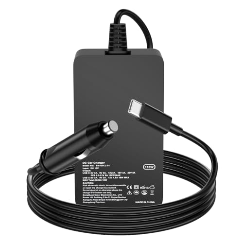 Laptop Car Charger 100W, USB C Port – Replacement for MacBook Pro/Air, Dell, HP,ASUS, Acer - with Extra USB-A Port for Tablets, Phones, Earbuds and More Other USBC Devices Computer AC Adapter