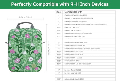 Dadanism 9-11 Inch Tablet Sleeve Bag Carrying Case with Shoulder Strap | Fits iPad (A16) 11", iPad 10th Gen 10.9", iPad Air M4/Pro M5 11", iPad 9/8/7th 10.2", Galaxy Tab A11+ Plus 11", Cyan+Flower - color: Cyan+flower, size: 9-11 Inch