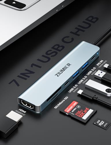 USB C Hub,7 in 1 USB C to HDMI Splitter,4K@60HZ Display for Office,Home | 2×USB-A 3.1 5Gbps Data Ports,PD 100W Charging, SD Card Reader for PC, Laptop, MacBook, Desktop and More