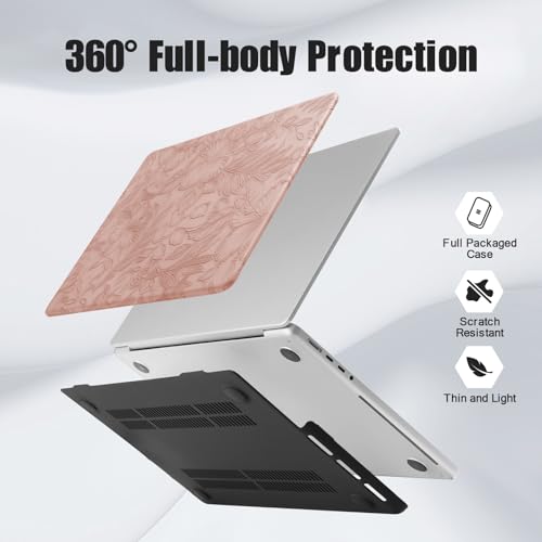 DTangLsm for MacBook Air 15 inch Case 2026 M5 2025 2024 2023 M4 M3 M2 Chip | Model A3448 A3241 A3114 A2941, Elegant Textured Retro Leather Hard Shell Mac Air 15 inch Laptop Case & Keyboard Cover, Pink - color: Embossed Floral Pink