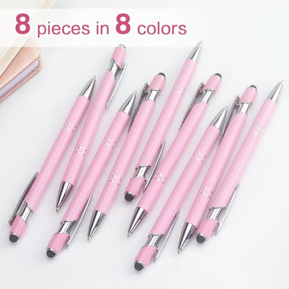 Bribobo 8 Pack Ballpoint Pen 2-in-1 Pen with Stylus tip, 1.0 mm Black Ink | Metal Stylus Pen for Touch Screens - color: 8 Pink
