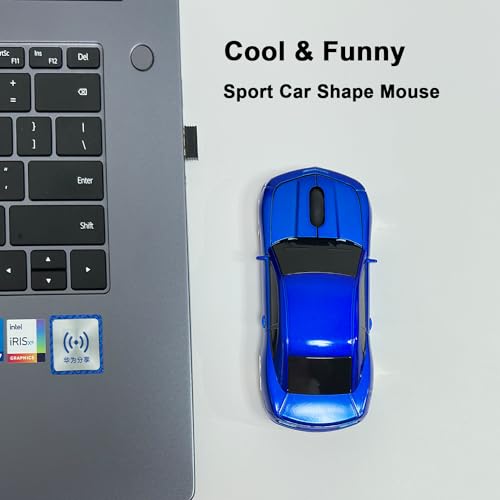 Car Mouse for Compuer, Funny Sport Car Shaped Computer Mouse, 2.4Ghz Wireless Mouse Car Mouse with USB Reciver for Laptop, PC (Blue) - color: Blue