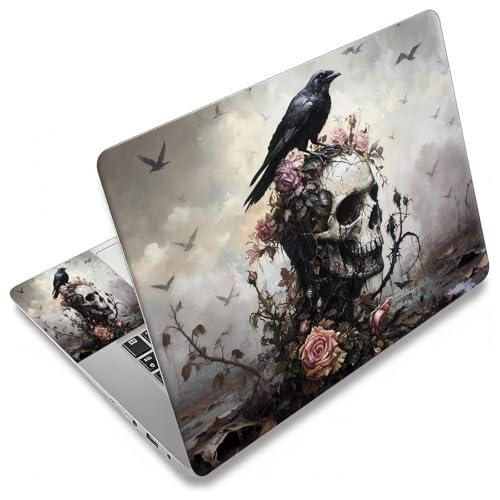 Laptop Skin Sticker Decal, Universal Reusable Vinyl Laptop Cover for 12" 13" 13.3" 14" 15" 15.4" 15.6" Notebook PC, Waterproof Scratch-Resistant with 2 Wrist Pads, Easy to Apply & Remove,Crow Skull - color: Crow Skull