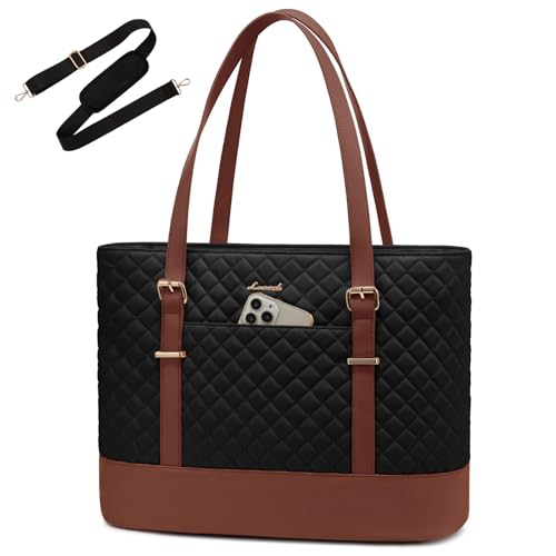 LOVEVOOK Laptop Bag for Women, 15.6 Inch Work Tote Computer Bag With Large Cup Holder, Lightweight Large Laptop Briefcase for Travel, Bussiness, Teacher - color: Brown-black, size: 15.6 Inch