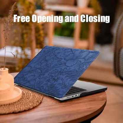 DTangLsm for MacBook Air 15 inch Case 2026 M5 2025 2024 2023 M4 M3 M2 Chip | Model A3448 A3241 A3114 A2941, Elegant Textured Retro Leather Hard Shell Mac Air 15 inch Laptop Case & Keyboard Cover, Blue - color: Embossed Floral Blue