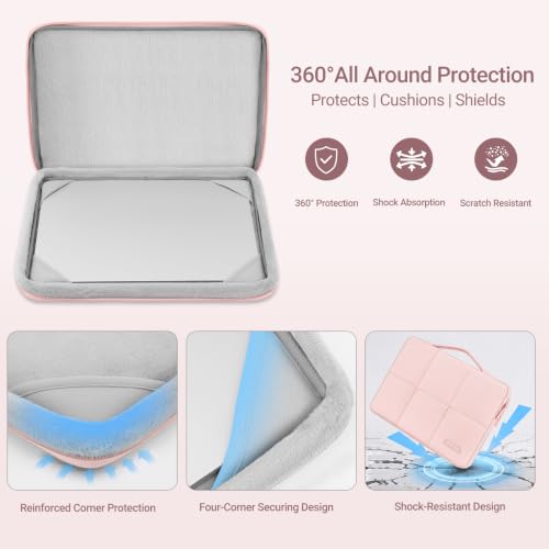 MOSISO Compatible with MacBook Air 13 inch Case M5 M4 M3 M2 2026-2022 | Hard Case&Six Grids Puffy Bag&Keyboard Cover&Webcam Cover&ScreenFilm for MacBook Air 13.6, A3449 A3240 A3113 A2681, Pink - color: Pink