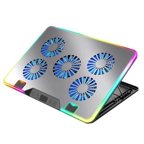 Laptop Cooling Pad with 5 Quiet Fans - 2 USB Ports, Notebook Stand for 11-17.3in Laptops & Gaming PCs(Silver) - color: Silver