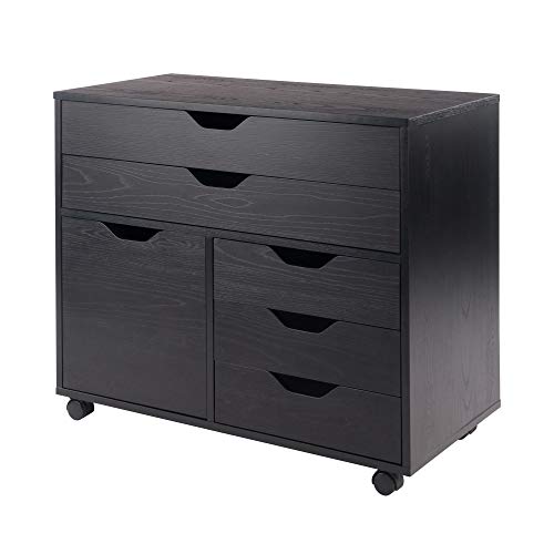 Winsome Halifax Mobile Storage Cabinet with 1 Large Door & 5 Drawers, Black | Stylish & Functional Home Storage Cabinet for Filing, Kitchen Organization, Moveable Furniture for Office, Dorms, Apartments - color: Black, style: 1 Door, 3 Drawers, 2 Wide Dra
