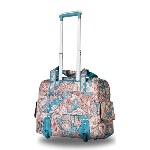 Olympia U.S.A. Deluxe Lightweight Rolling Overnighter Case Overnight Laptop Bag Weekender Travel Carry-On Suitcase Luggage with Wheels and Adjustable Push-Down Handle - color: Blue Paisley