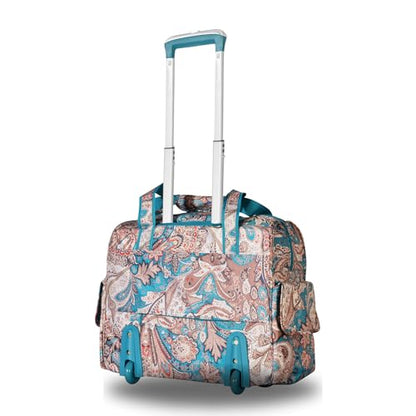 Olympia U.S.A. Deluxe Lightweight Rolling Overnighter Case Overnight Laptop Bag Weekender Travel Carry-On Suitcase Luggage with Wheels and Adjustable Push-Down Handle - color: Blue Paisley