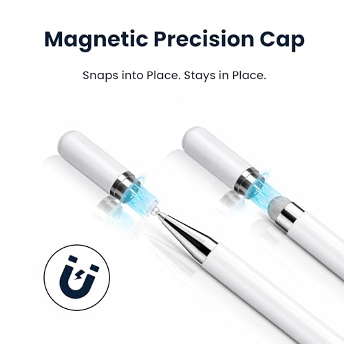 Stylus Pen with Adhesive Holder, Compatible with Skylight Calendar, 2-in-1 Dual Tip (Mesh & Disc) Stylus for Tablet & Smart Digital Calendar, No Charging, Always Attached, White