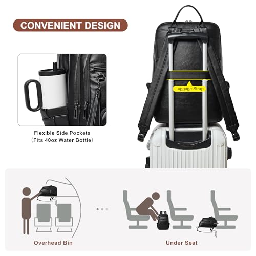 Shrrie 17 Inch Laptop Backpack for Women,Vegan Leather Backpack Purse,28L Work Business College Travel Computer Backpacks with Pouch Pocket for Large Capacity Cup & USB Charger,Black - color: Black