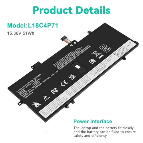 L18C4P71 L18M4P72 Battery Replacement for Lenovo Thinkpad X1 Carbon 7th Gen, X1 Carbon 8th Gen,ThinkPad X1 Yoga 4th/5th Gen Series 02DL004 02DL005 02DL006 L18L4P71 SB10K97644 SB10K97642 SB10K97643 - size: L18C4P71