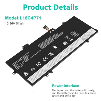 L18C4P71 L18M4P72 Battery Replacement for Lenovo Thinkpad X1 Carbon 7th Gen, X1 Carbon 8th Gen,ThinkPad X1 Yoga 4th/5th Gen Series 02DL004 02DL005 02DL006 L18L4P71 SB10K97644 SB10K97642 SB10K97643 - size: L18C4P71