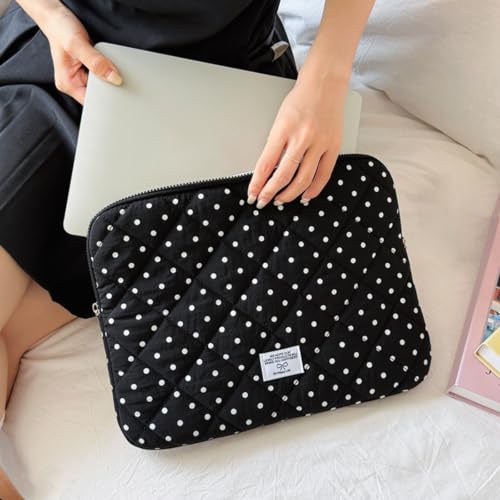 Cute Bow Puffy Laptop Sleeve 13-15 Inch Cute Quilted Laptop Protective Case Padded Bow Computer Sleeve for MacBook (Polka dots Purple, 13inch) - color: polka dots purple, size: 13inch
