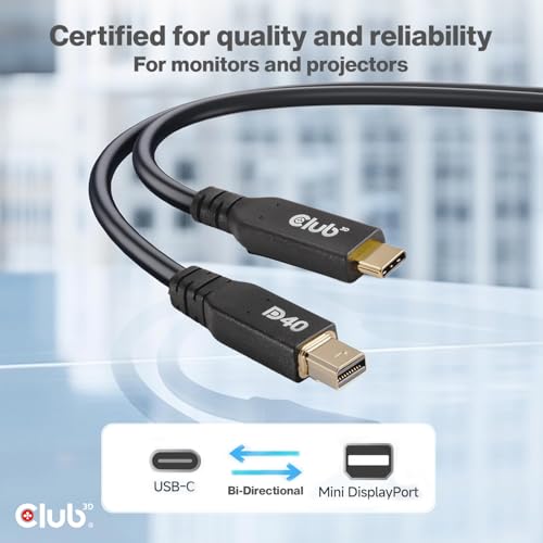 Club 3D Mini DisplayPort to USB C Cable 2m/6.6ft - DP 2.1 Certified 8K@30Hz 4K@240Hz Video Adapter for Mac PC Gaming Monitor- Bi-Directional Cable