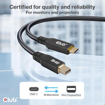Club 3D Mini DisplayPort to USB C Cable 2m/6.6ft - DP 2.1 Certified 8K@30Hz 4K@240Hz Video Adapter for Mac PC Gaming Monitor- Bi-Directional Cable