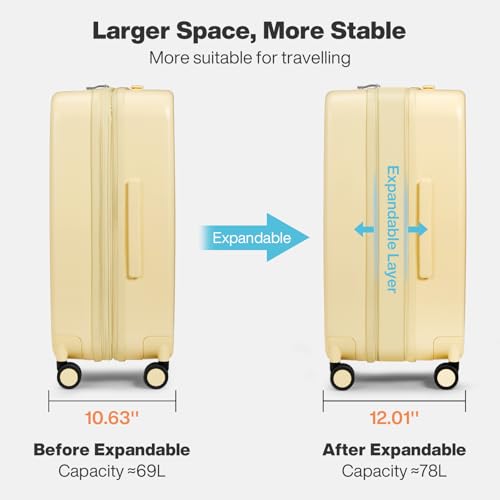 mixi 24 Inch Large Expandable Checked Luggage Suitcase with Spinner Wheels, Hardside Rolling Travel Suitcase PC with TSA Lock, Lark Yellow - color: Lark Yellow, size: 24in Expandable