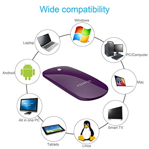 FENIFOX Bluetooth Mouse Slim, Whisper-Quiet Mini Flat Portable Mobile Mice Rechargeable Compatible with Laptop,PC,Android Windows Tablet - Deep Purple - color: Deep Purple