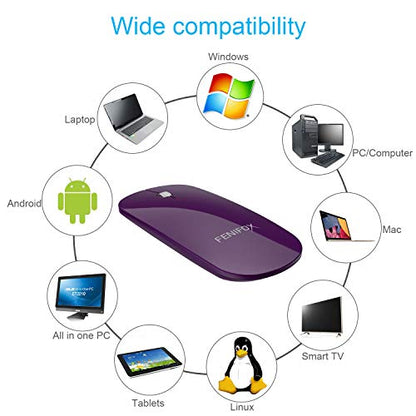 FENIFOX Bluetooth Mouse Slim, Whisper-Quiet Mini Flat Portable Mobile Mice Rechargeable Compatible with Laptop,PC,Android Windows Tablet - Deep Purple | Flat, Portable, Whisper Quiet, 3 Buttons Design , 2400 DPI Precision for iPad Laptop MacBook Tablet iP