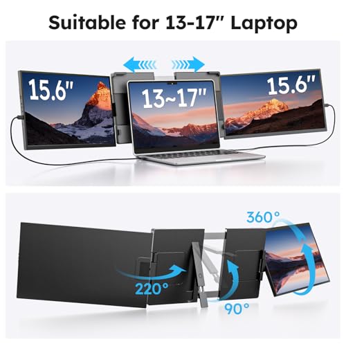 Dopesplay 15.6" Screen Extender for Laptop, FHD 1080P IPS Portable Monitor for Laptops, Triple Dual Laptop Extended Monitor Compatible with Windows, Mac, Android, Chrome 13-17 Inch Laptops - size: 15.6inch