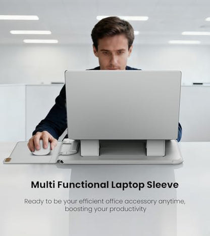 Nillkin 16 inch Laptop Sleeve with Stand (4-in-1), 2 Stand Modes, Mouse Pad | Magnetic Handle | MacBook Sleeve | Slim Laptop Case 16 inch for Samsung/Surface/HP/Chromebook/Dell/Lenovo/Asus 13-16'', Gray - color: Gray, size: 13-16 inch