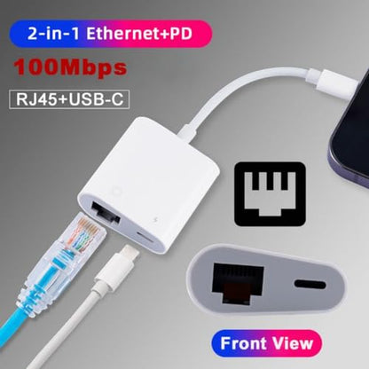 chenyang 2 in 1 USB C to RJ45 100Mbps Networking Adapter with PD 24W Charge for Laptop Tablet Phone - style: RJ45 2-in-1