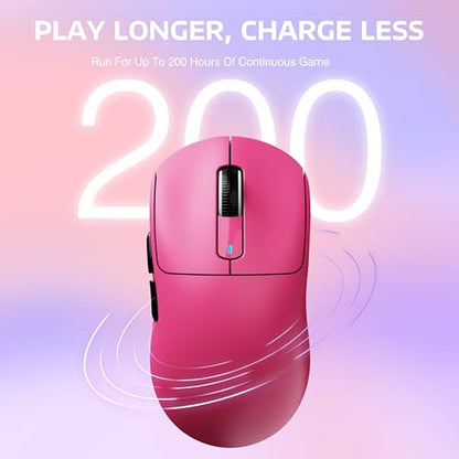 MANBASNAKE Attack Shark X3 49g Lightweight Wireless Gaming Mouse, Berry | Triple Mode Ergonomic Computer Mouse, PAW3395 26K DPI Sensor,200h Battery Life, Programmable Buttons for PC/Mac/Win - color: Berry