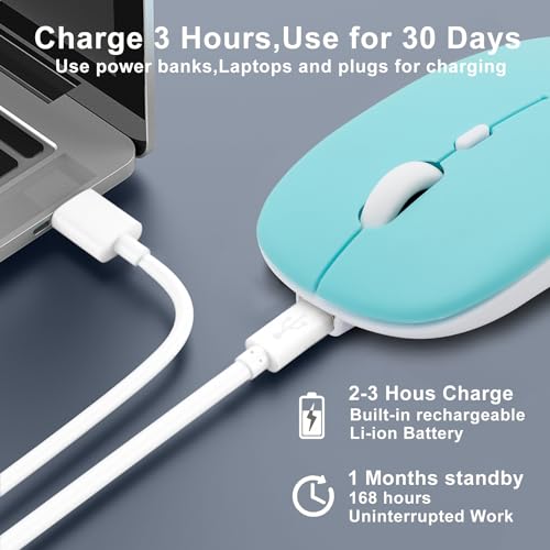 Wireless Bluetooth Mouse for iPad/MacBook Pro/Air/Laptop/pc Rechargeable Silent Mouse Portable Slim for Surface Pro/Lenovo/Samsung Tablet (Blue) - color: Blue