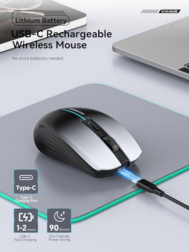 RAPIQUE Bluetooth Wireless Mouse – White to Black Gradient, Dual Bluetooth 5.1 & 2.4G Connectivity, Silent Click, Rechargeable, Ergonomic 6-Button for Windows/MacOS/Android/Laptop/MacBook/iPad - color: White to Black Gradient