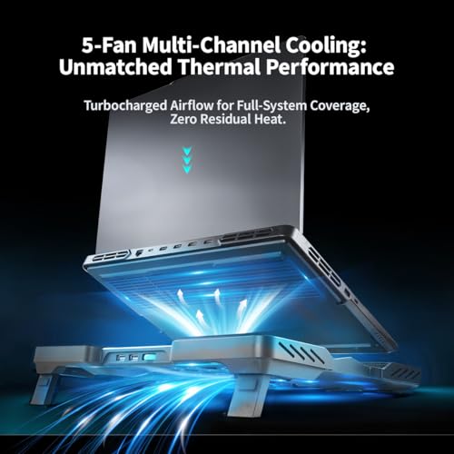 IMMOENUC Laptop Cooling Pad with 5 Fans & Peltier Device Ultra-Quiet Semiconductor Panel Cooler Stand, Adjustable Speed + Stand for 13-19 Inch Laptops (MacBook/Dell/HP) Fast Cooling Notebook