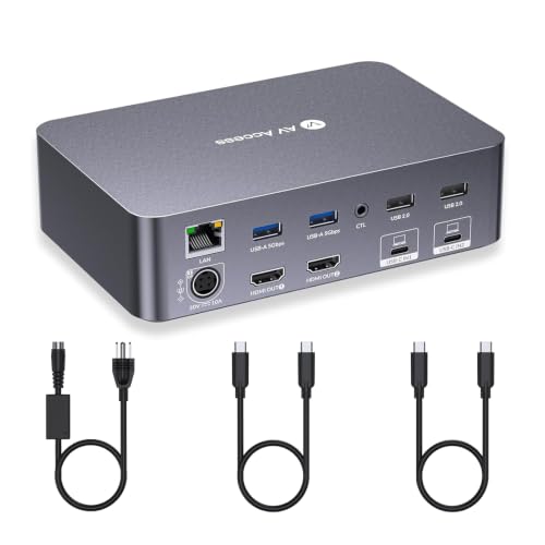 AV Access KVM Switch Dock 2 Monitors 2 Laptops, 4K KVM Switch Dual HDMI Monitor, 2 USB-C MST Ports, 60W PD for Each PC, 1G Ethernet, EDID Emulation, 2K@144Hz,1080P@240Hz,Ideal for Home Office - size: 20