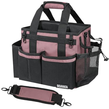 SCAVATA Compact Wearable Cleaning Caddy with Handle & Shoulder Straps | Small Cleaning Supplies Organizer, Under Sink & Car Cleaning Tools Storage Bag for Housekeepers Cleaners, LotusPink - color: LotusPink