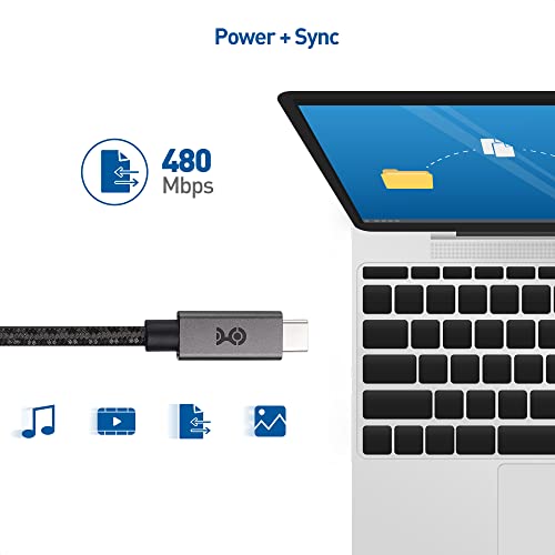 Cable Matters Braided Long USB C Cable, Up to 100W Charging, 10ft, Gary | 480Mbps Data, No Video Support, USB C Charger Cable, Compatible with MacBook Pro, PS5 Controller