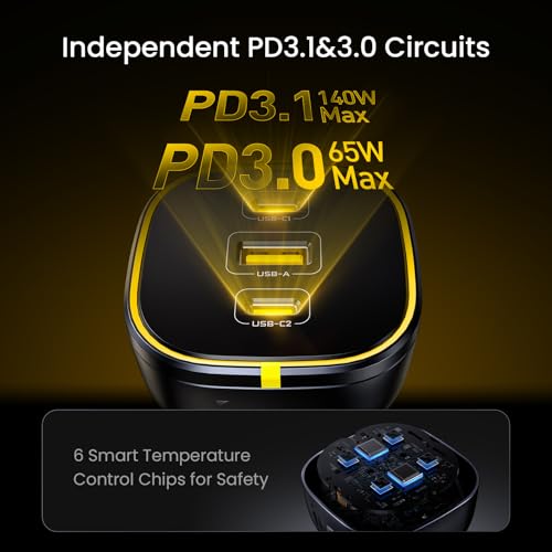 AOHI 165W Laptop Car Charger Adapter 140W PD 3.1 Fast Charging USB C Charger+USB 4 2.0 Cable 6.6FT with up to 120Gbps Bandwidth Boost Dual 8K/4K Display 240W PD 3.1 Fast Charging