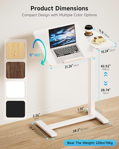 BZIUM Overbed Bedside Table with Hidden Wheels, Adjustable Medical Tilt Top Hospital Bed Table Over The Bed, Rolling Desk Mobile Standing Desk (31.5x15.8, White) - color: White, size: 31.5x15.8 Inch