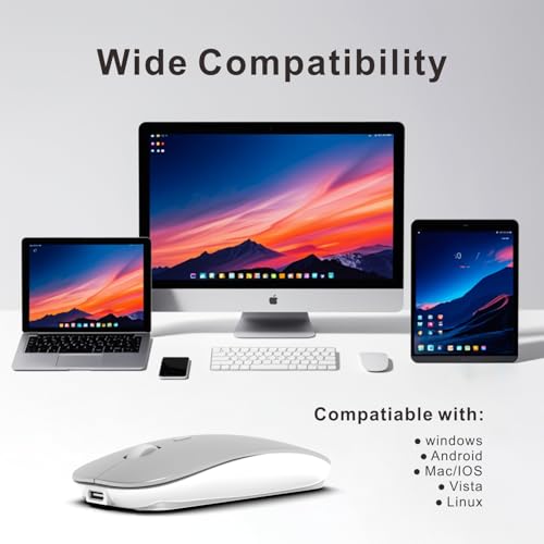 HOTDREAM Bluetooth Rechargeable Mouse for iPad Air/iPad Pro/Laptop/Tablet/iPhone/PC,Mac,MacBook,Silver - color: Silver
