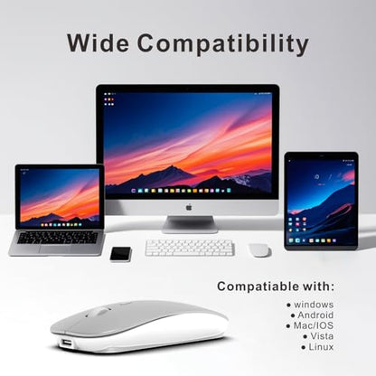 HOTDREAM Bluetooth Rechargeable Mouse for iPad Air/iPad Pro/Laptop/Tablet/iPhone/PC,Mac,MacBook,Silver - color: Silver