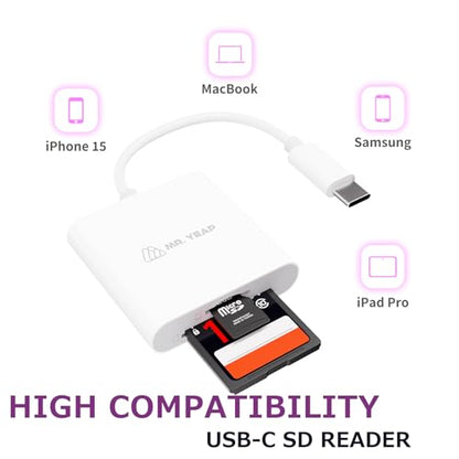 USB-C SD/Micro SD Card Reader, USB3.0 Dual Slot Memory Adapter | Dual Card Slots, Wide USB-C Compatibility, USB3.0 Fast Transfer, Trail Camera Viewer, Plug & Play, Compact Portabl