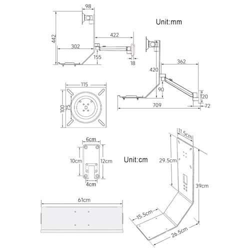 Monitor and Keyboard Wall Mount, Monitor Bracket Arm, with Keyboard Tray, Computer Screen Mount (61cm) - size: 61cm