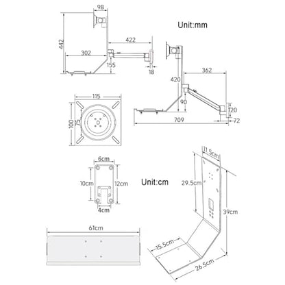 Monitor and Keyboard Wall Mount, Monitor Bracket Arm, with Keyboard Tray, Computer Screen Mount (61cm) - size: 61cm