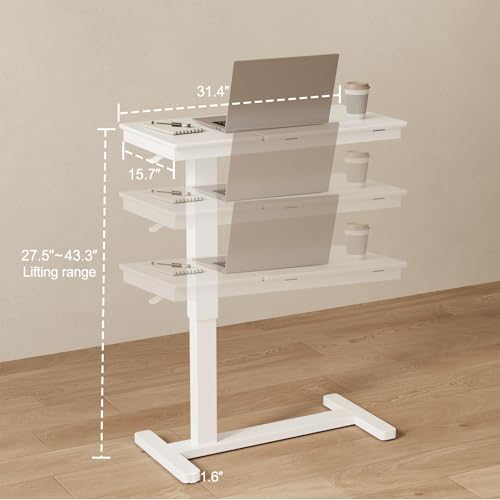 Muwuele Solid Wood Overbed Bedside Table with Wheels, Adjustable Medical Tilt Top Hospital Bed Table Over The Bed, Rolling Laptop Desk, Mobile Standing Desk for Hospital and Home Use (White) - color: White