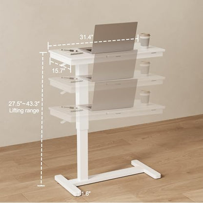 Solid Wood Overbed Bedside Table with Wheels, Adjustable Medical Tilt Top Hospital Bed Table Over The Bed, Rolling Laptop Desk, Mobile Standing Desk for Hospital and Home Use (White) - color: White