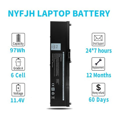 Emanjor 97Wh Type NYFJH 11.4V Laptop Battery Replacement for Dell Precision 7530 7540 7730 7740 P34E P34E001 P34E002 P74F P74F001 P74F002 451-BCGI 0WNRC 00WNRC GW0K9 0GW0K9 6-Cell